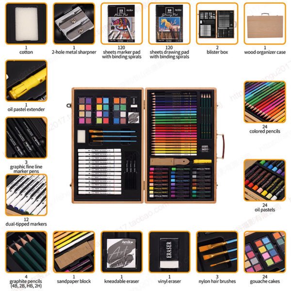 Deluxe Art Set in beechwood box - 105 Piece - Image 5
