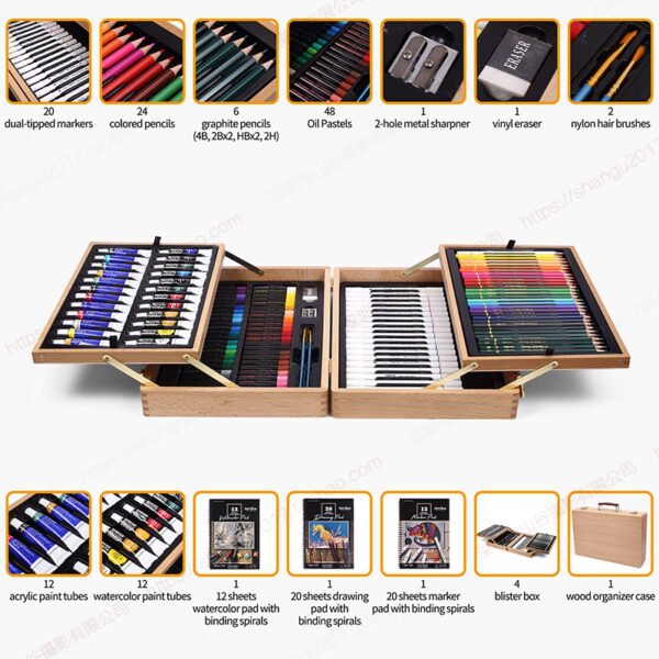 Deluxe Art Set in beechwood box - 134 Piece - Image 2