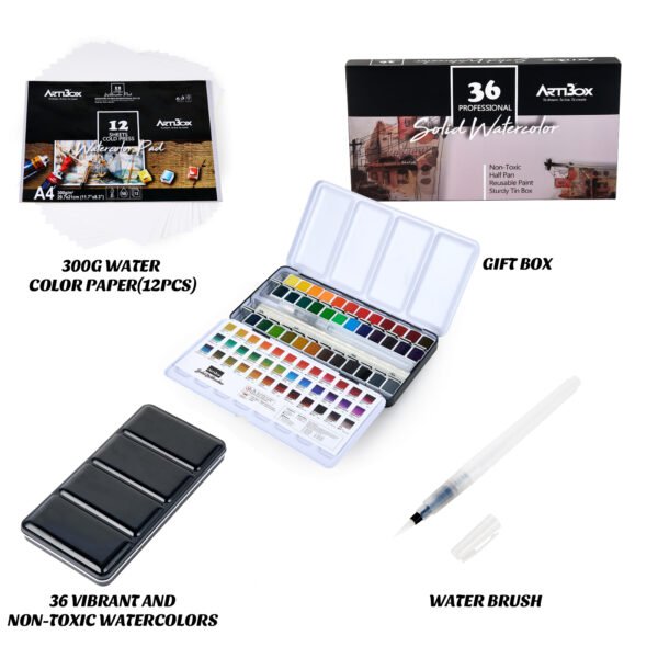 Watercolor Set – 36 Assorted Colors (Metallic Box) - Image 3