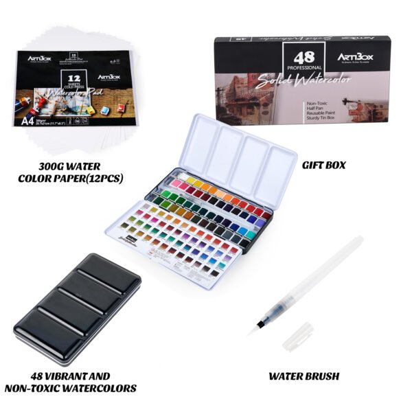 Watercolor Set – 48 Assorted Colors (Metallic Box) - Image 3